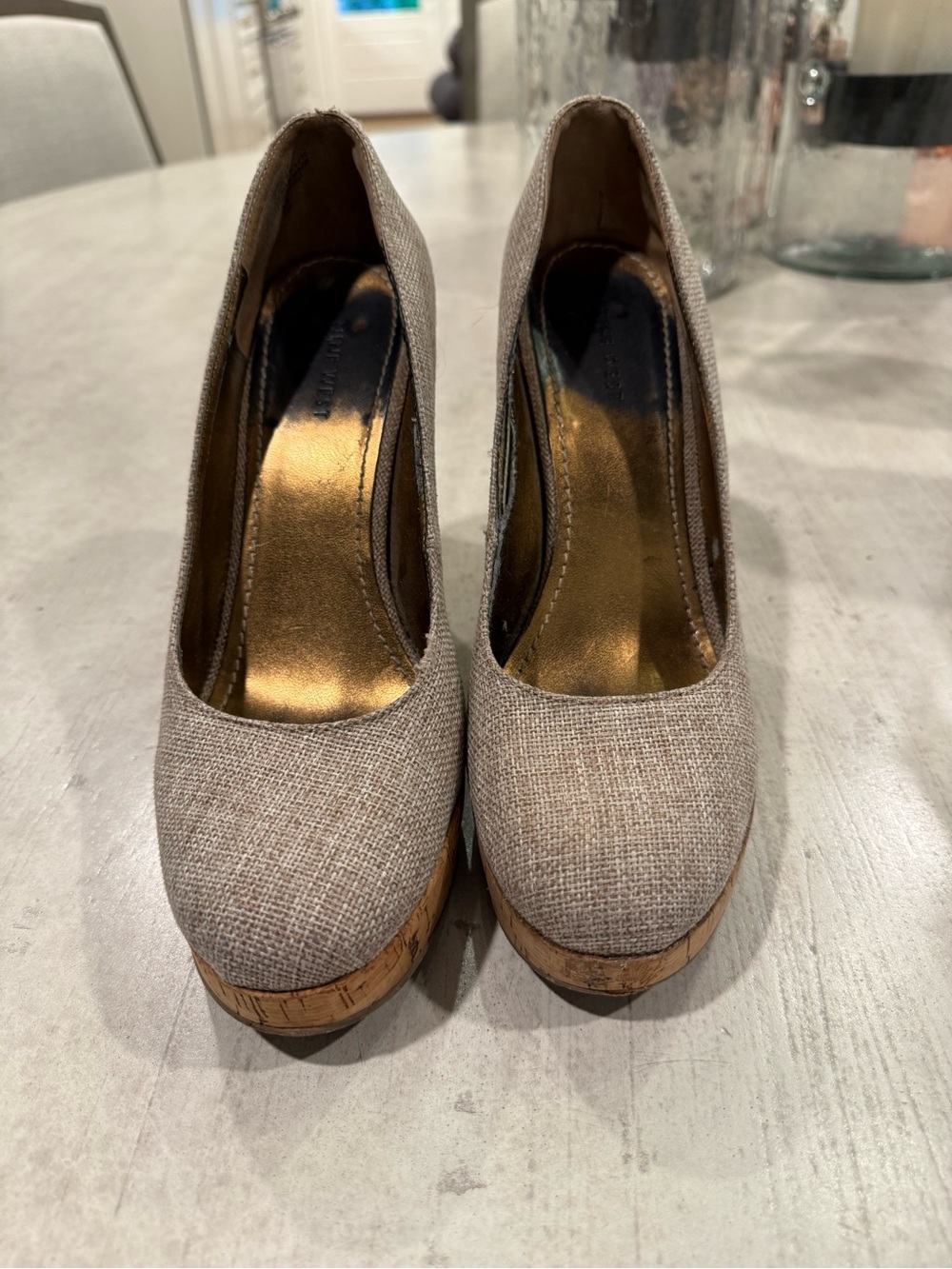 Nine West 9.5m Platform Heels. Ample Style. Cork Accent. Thick Heel.